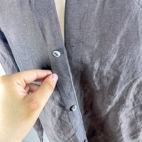 Eileen Fisher Linen Silk Band Collar Shirt size L - Picture 9 of 11